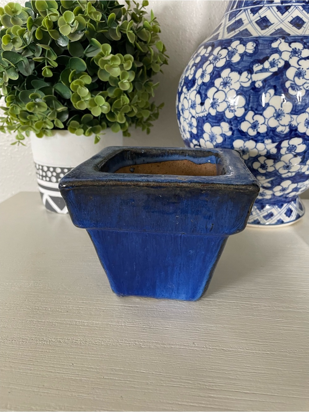 Vintage Cobalt Blue square ceramic planter 4.75”x4”